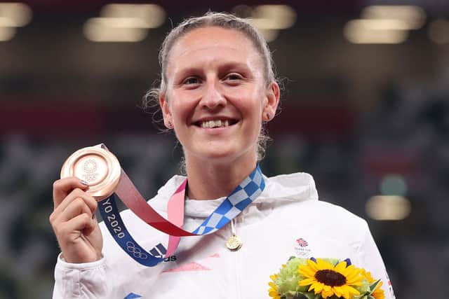 Holly Bradshaw with her Olympic bronze medal (photo: Getty Images)