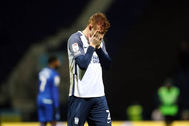 Preston North End defender Sepp van den Berg shows his disappointment at the final whistle against Cardiff City at Deepdale