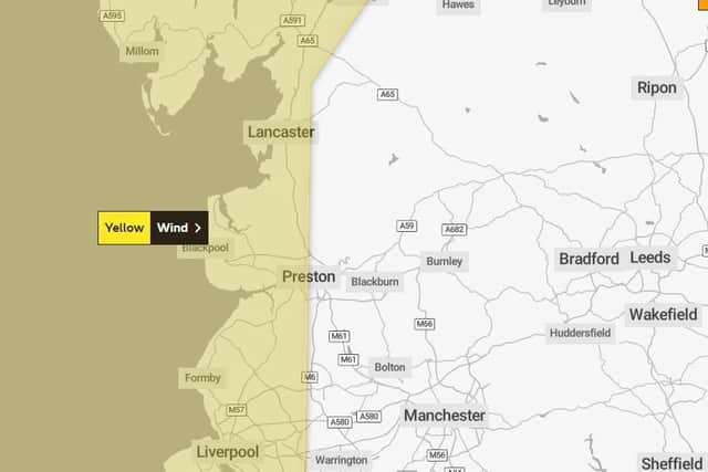 A yellow weather warning is in place for parts of Lancashire today (Friday, November 26) as Storm Arwen is expected to bring strong gales to the county
