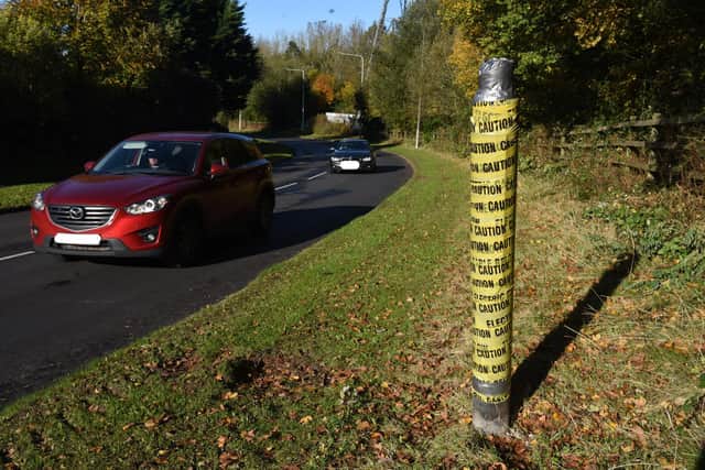 There are no traffic-calming measures on the stretch of Clayton Brook Road where a lamppost has been struck twice in a year (image: Neil Cross)