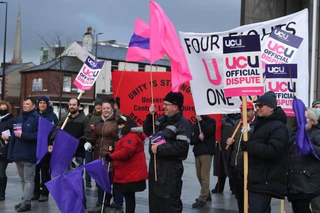 UCLan staff stage the first of three days of strike action in Preston.