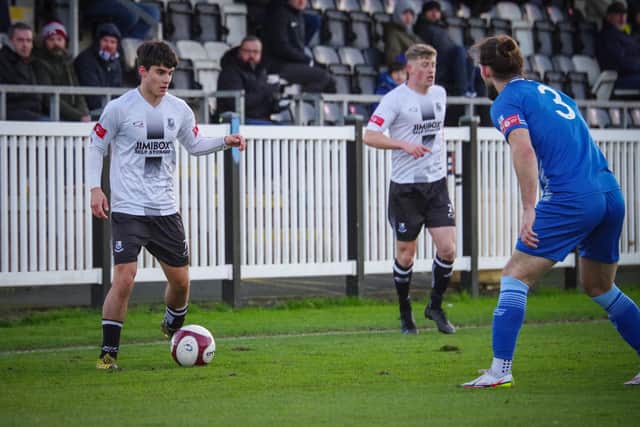 Rob Apter on the ball for Bamber Bridge against Basford United last weekend (photo:Ruth Hornby)