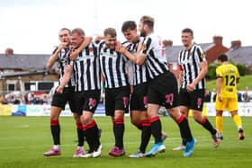 Chorley players celebrate scoring against Chester earlier in the season (photo:Stefan Willoughby)