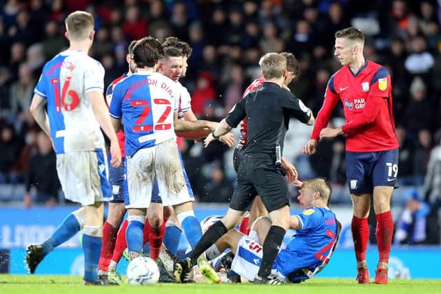 Tempers boil over during PNE's derby clash with Blackburn at Ewood Park