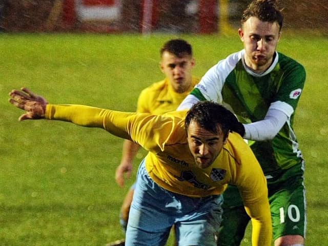 Action from Charnock's win at Northwich (green shorts). Photo:  Steven Taylor Photography