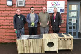 Bob, Mick and Luke from Dig In handed over the new mud kitchen to Roebuck school yesterday.