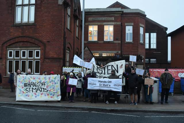 National Education Union members striking at St. Matthew's Church of England Primary School on Tuesday morning (image: Neil Cross)