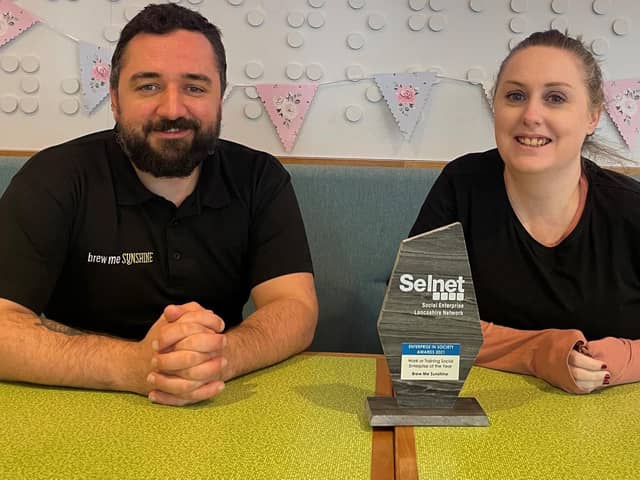 Joseph Gardiner, volunteer lead at Galloway’s, and Claire Lloyd, cafe manager, with the award.