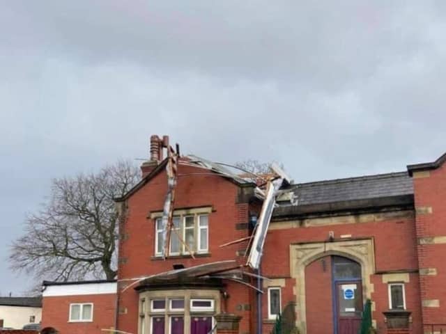 The roof at Kirkham YMCA which had blown off due to the high winds.