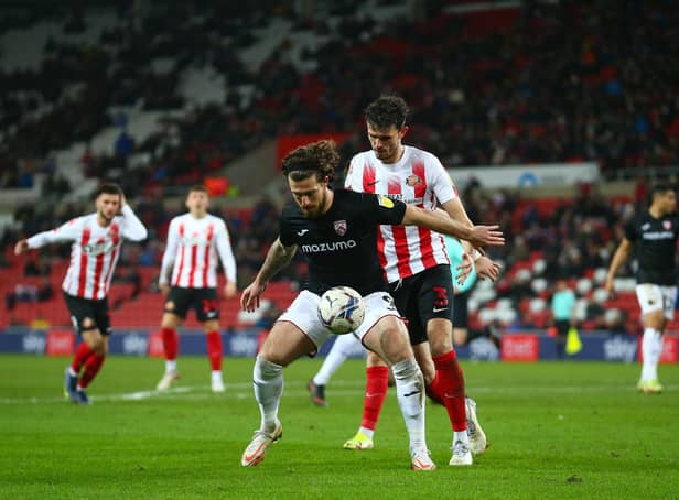 Morecambe striker Cole Stockton in action against Sunderland at the Stadium of Light on Tuesday (photo: Jack Taylor)