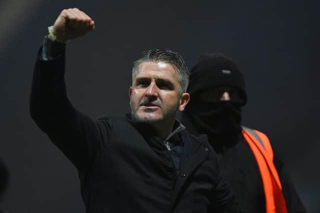 New PNE boss Ryan Lowe salutes the fans at the final whistle