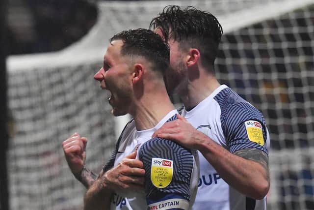 Preston’s Alan Browne celebrates scoring the opening goal
