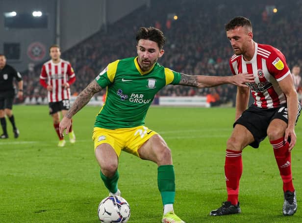Preston North End striker Sean Maguire in action against Sheffield United at Bramall Lane in September