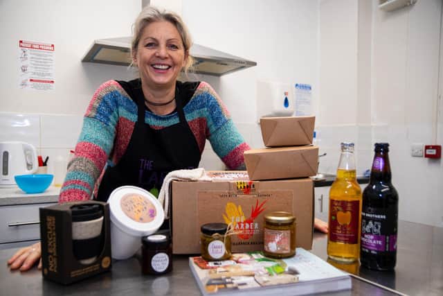 Larder founder Kay Johnson, pictured with popular items for Christmas hampers