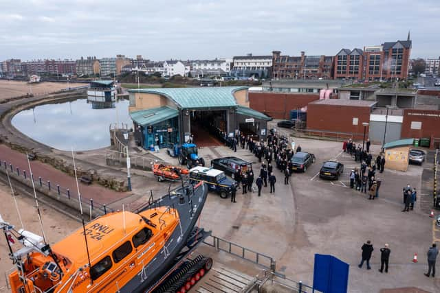 Kerrith Black's funeral service at St Annes RNLI boathouse. Picture: Gregg Wolstenholme.