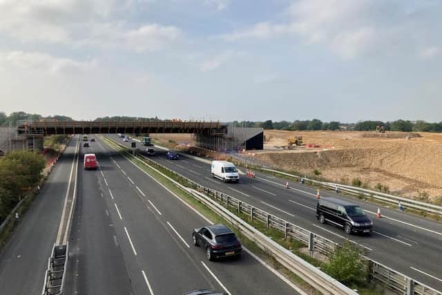 The new M55 junction 2 - with a bridge over the motorway connecting the eastbound entry and exit slip roads to the new Preston Western Distributor road - is taking shape. Pic: National Highways