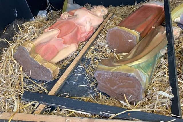The Nativity scene has been vandalised, with a number of religious figures knocked over in the sacrilegious smash and grab
