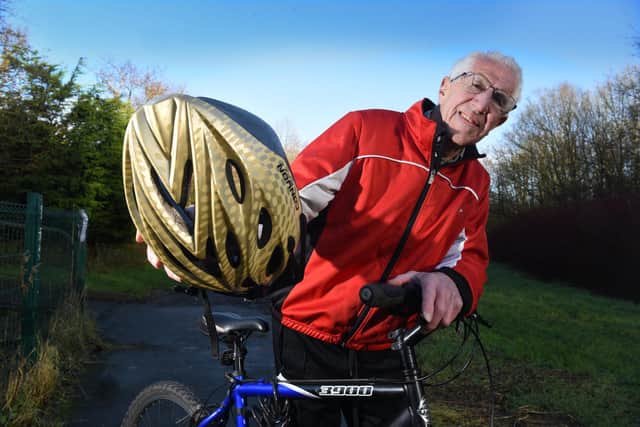 "Do as I say" - Ian is urging  cyclists to never leave their cycling helmets at home  Photo: Neil Cross