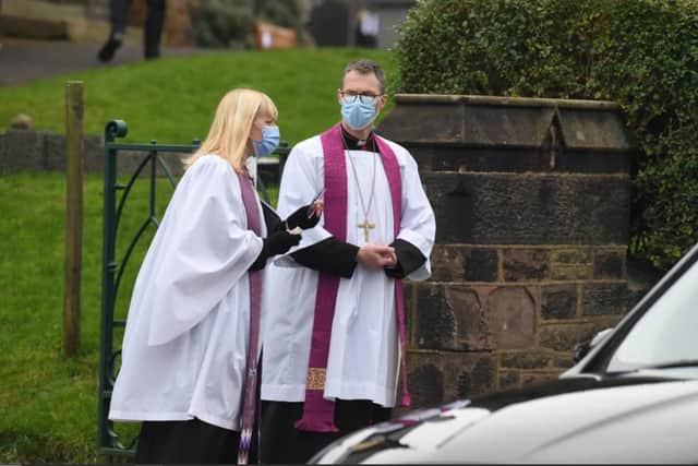 Vicar Rev Hannah Boyd and the Bishop of Burnley Rt Rev Philip North prepare to lead the procession into church.
