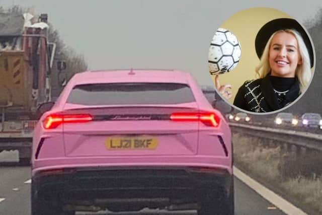 The picture of Liv Cooke's car posted on Twitter and inset, the freestyle football star