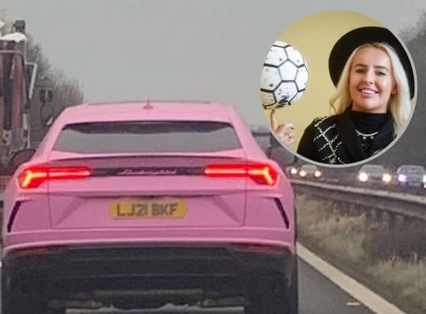 The picture of Liv Cooke's car posted on Twitter and inset, the freestyle football star