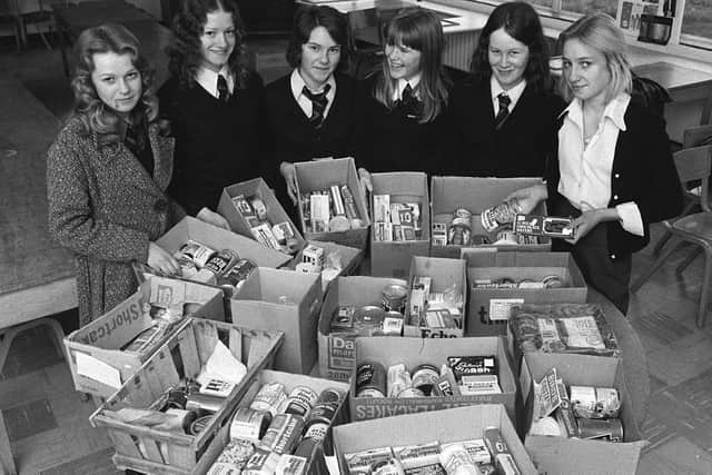 Ribbleton High School pupils do their bit and make up parcels for pensioners at Christmas 1974