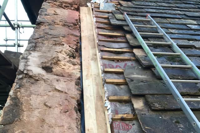 The secret gutters to help the water drain better are being installed at Euxton Parish  along the edge of the coping stones.  Once the work is completed they will not be visible.