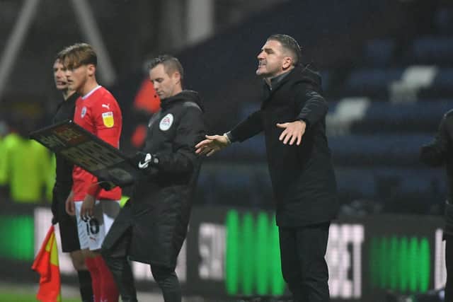 PNE manager Ryan Lowe during his first game in charge against Barnsley at Deepdale