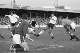 Ian Bogie fires Preston North End in front against Crewe at Gresty Road on Boxing Day 1990
