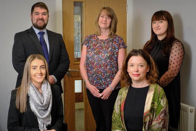 Vincents Solicitors, Garstang.  Pictured left to right are Dan Pinder, Virginia Webster and Amy Whiteside, with Mary Greenway and Lisa Lodge seated