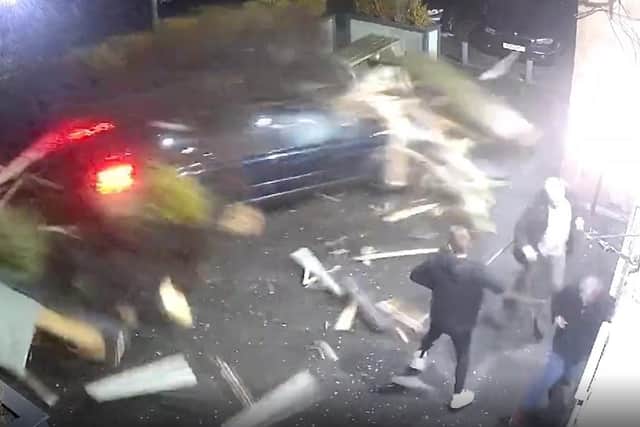 Shocking near-miss video shows car thieves smash into Lancs pub beer garden