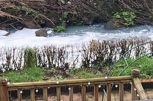 The river had a foamy appearance some described as being like bubble bath or shaving foam. Credit: Caroline McGough.