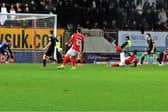 Greg Leigh scores for Morecambe on Wednesday night