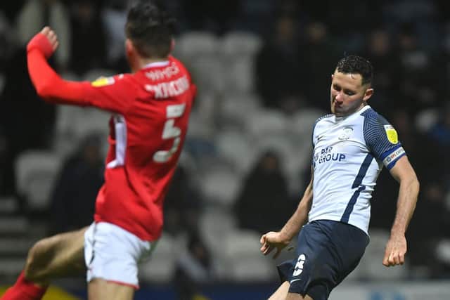 Alan Browne scores for Preston North End against Barnsley at Deepdale