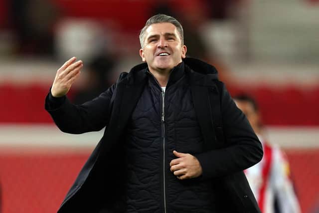 PNE manager Ryan Lowe salutes the travelling fans at the final whistle