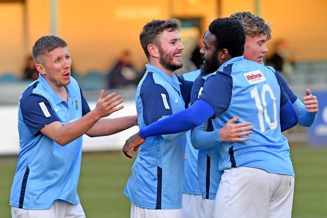 Rugby Town celebrate their winning goal