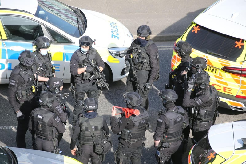 Armed officers at the scene
