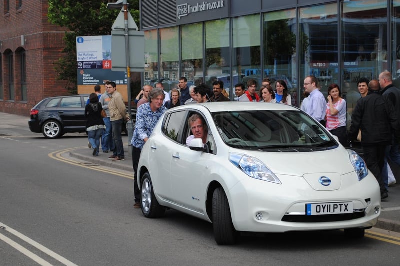 Top Gear's Jeremy Clarkson and James May outside the Lincolnshire Echo offices. Photo: University of Lincoln