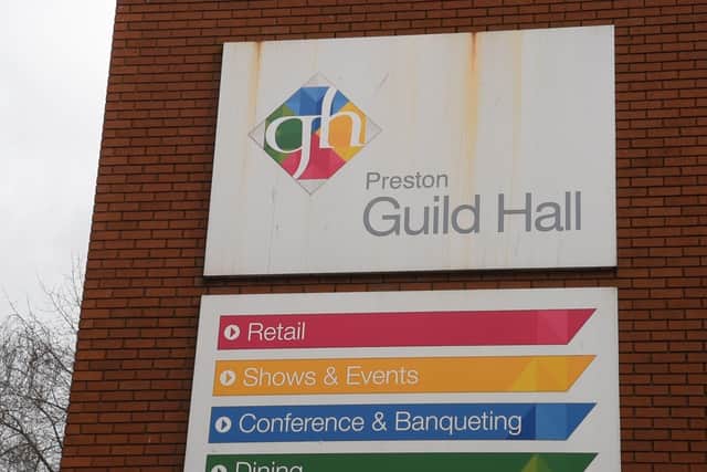 The tired-looking sign that welcomed audiences to the Guild Hall in the years leading up to its sudden closure in 2019