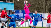 Match action from Lancaster City's 2-0 win over FC United of Manchester (photo: Phil Dawson)