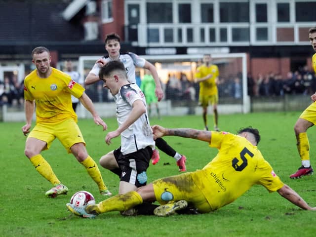 Match action from Bamber Bridge's win over Lancaster City (photo: Ruth Hornby)