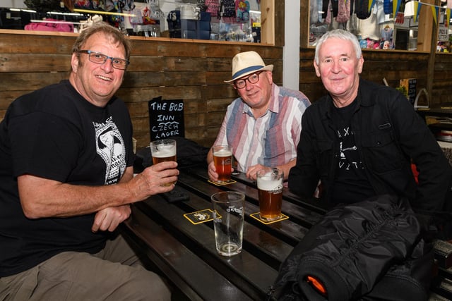 Steve Odgsom, Graham Owen and Steve Bailey at The Bob Inn for the Chorley Pub Festival. Photo: Kelvin Stuttard