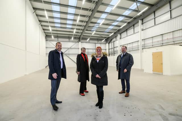 Pictured at the opening: Alistair Bradley, Leader of Chorley Council, Debbie Francis OBE, Chair of the Lancashire Enterprise Partnership, Lindsay Smith from Showcase PSR and Martin Whittle, Business Development Manager from John Turner Construction.