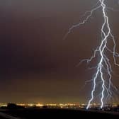 Lightning from a fast-moving thunderstorm