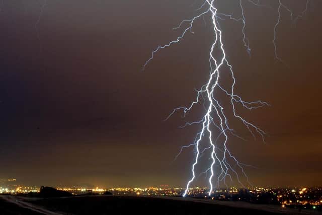 Lightning from a fast-moving thunderstorm