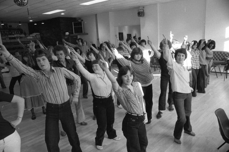 Dancing days are here again as crowds of office girls in Preston town centre get off their desk-bound chairs once a week determined to get some exercise. For the disco beat doesn't just attract dancers, it also attracts the keep-fit brigade. Pictured: Mrs Carol Atack (right) leads pupils at the Dancers Studio in a lunchtime disco session