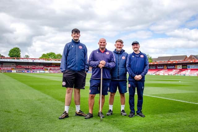 The award winning Accrington Stanley grounds team including Kian Jones, David Worthington, Ben Kay and Simon Woodford