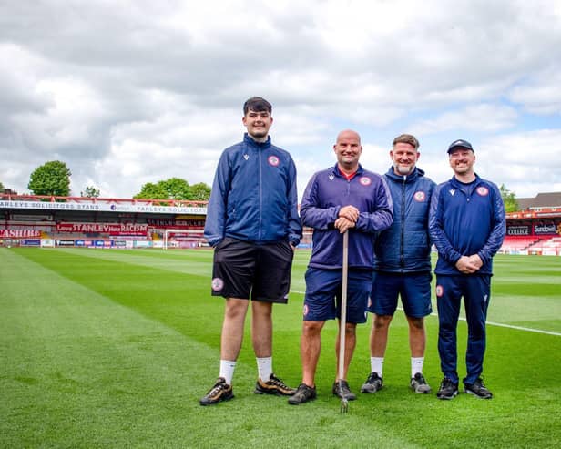 The award winning Accrington Stanley grounds team including Kian Jones, David Worthington, Ben Kay and Simon Woodford