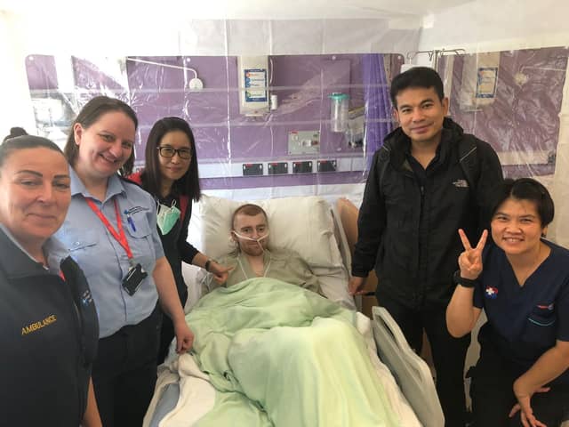 Josh Richardson, 24, from Chorley has returned home after nearly three months in a Thailand hospital after a motorcycle crash. He is now being cared for at Royal Preston Hospital