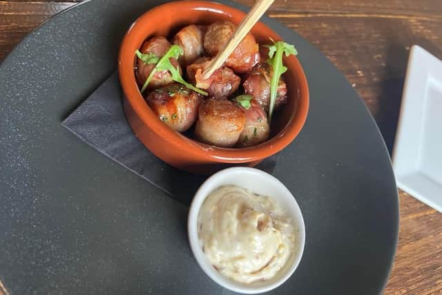 Mini Chipolatas in a honey glaze with wholegrain mustard mayo, priced at £5.00.